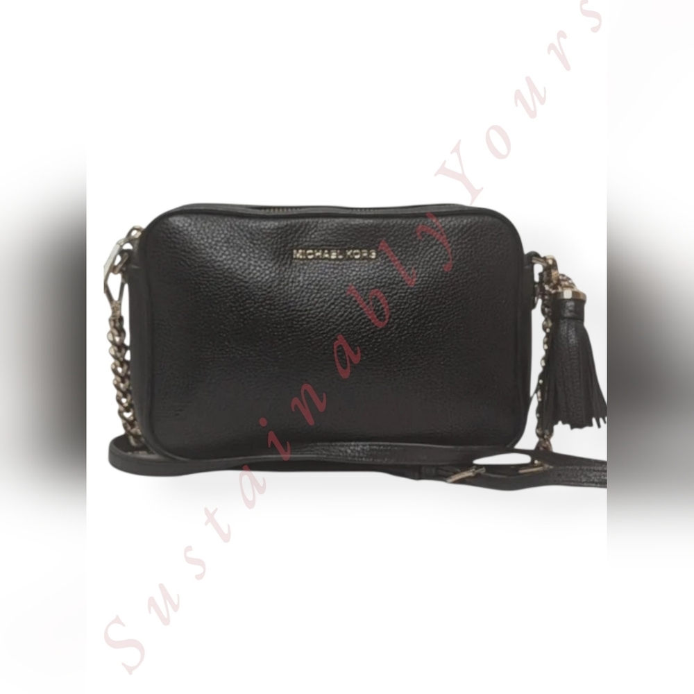 Michael Kors Ginny Crossbody Camera Bag in Black Pebbled Leather Jet Set Bag